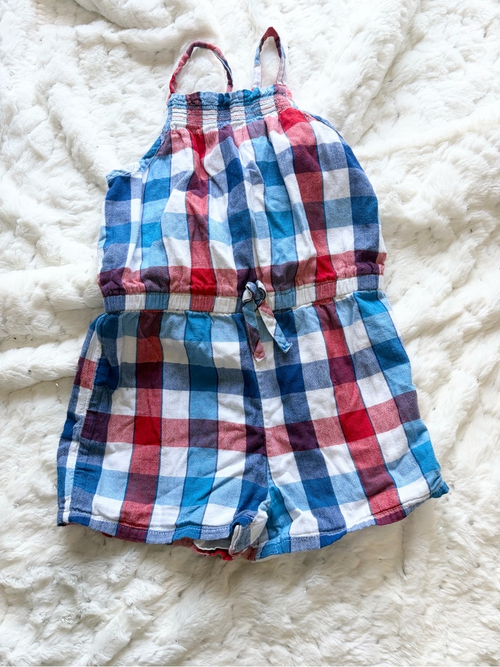 Cat & Jack Girls 3T Red Blue White Plaid Romper | Patriotic 4th of July